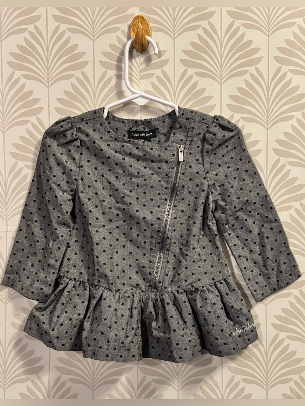 Calvin Klein Girls Grey Polka Dot Peplum Top 2T